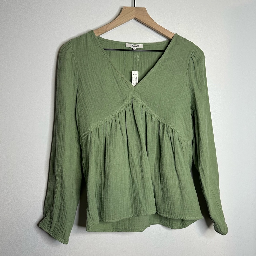 Madewell Flowy Peplum Blouse Sage Green